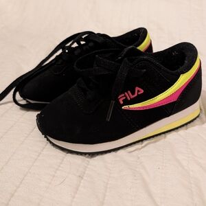 Fila Kids Black Sneakers with Pink and Yellow Accents